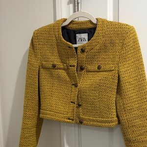 Zara Yellow Tweed Cropped Jacket